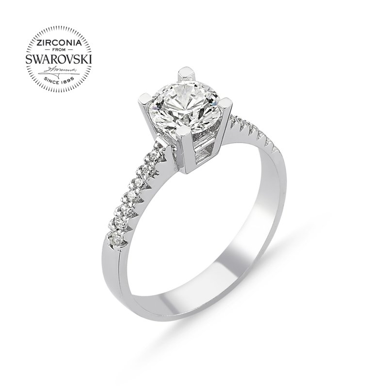 Silverlina%20Gümüş%20Swarovski%20Zirconia%20Taşlı%20Tektaş%20Yüzük