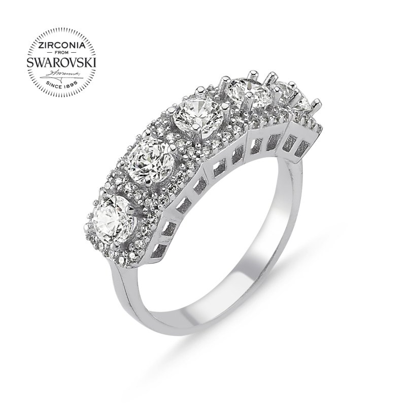 Silverlina%20Gümüş%20Swarovski%20Zirconia%20Taşlı%20Beştaş%20Yüzük