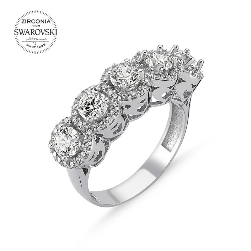 Silverlina%20Gümüş%20Swarovski%20Zirconia%20Taşlı%20Beştaş%20Yüzük