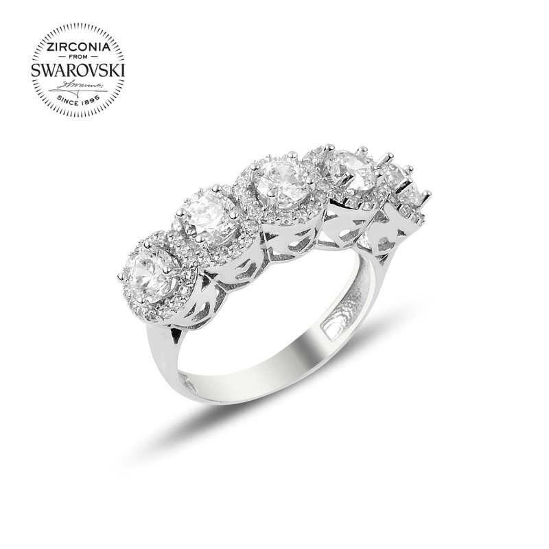 Silverlina%20Gümüş%20Swarovski%20Zirconia%20Taşlı%20Beştaş%20Yüzük