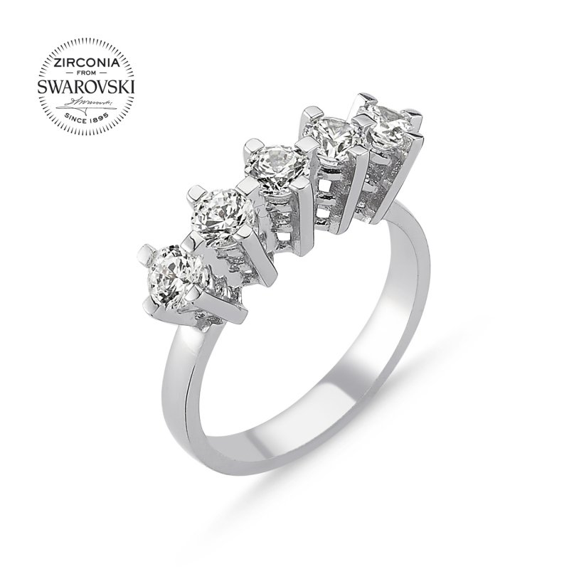 Silverlina%20Gümüş%20Swarovski%20Zirconia%20Taşlı%20Beştaş%20Yüzük