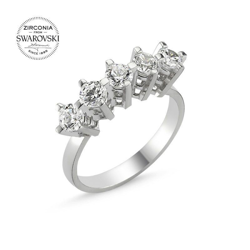 Silverlina%20Gümüş%20Swarovski%20Zirconia%20Taşlı%20Beştaş%20Yüzük