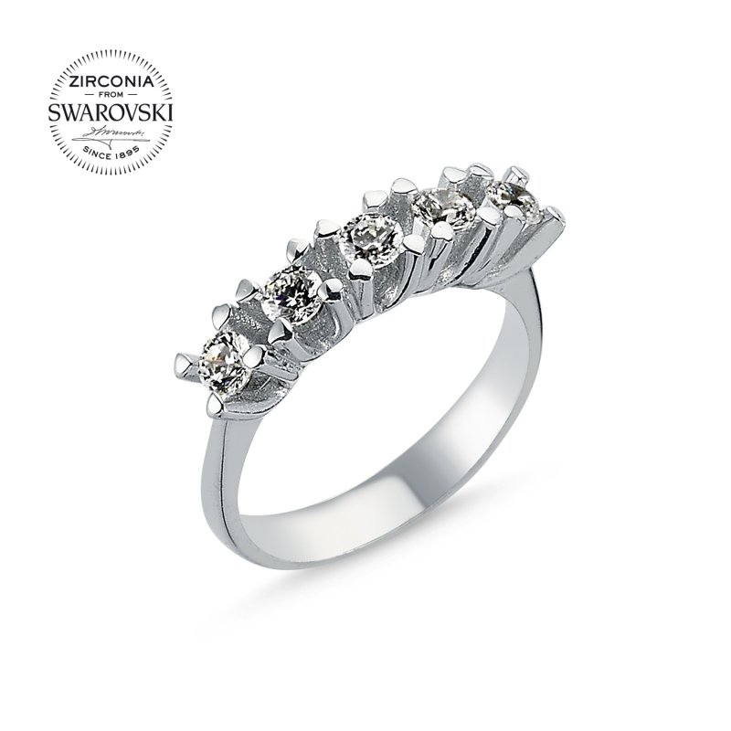 Silverlina%20Gümüş%20Swarovski%20Zirconia%20Taşlı%20Beştaş%20Yüzük