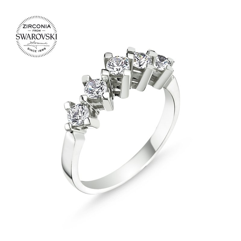 Silverlina%20Gümüş%20Swarovski%20Zirconia%20Taşlı%20Beştaş%20Yüzük