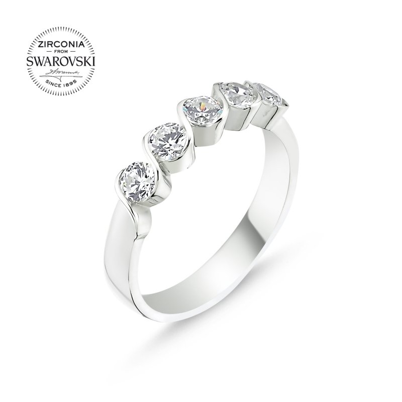 Silverlina%20Gümüş%20Swarovski%20Zirconia%20Taşlı%20Beştaş%20Yüzük