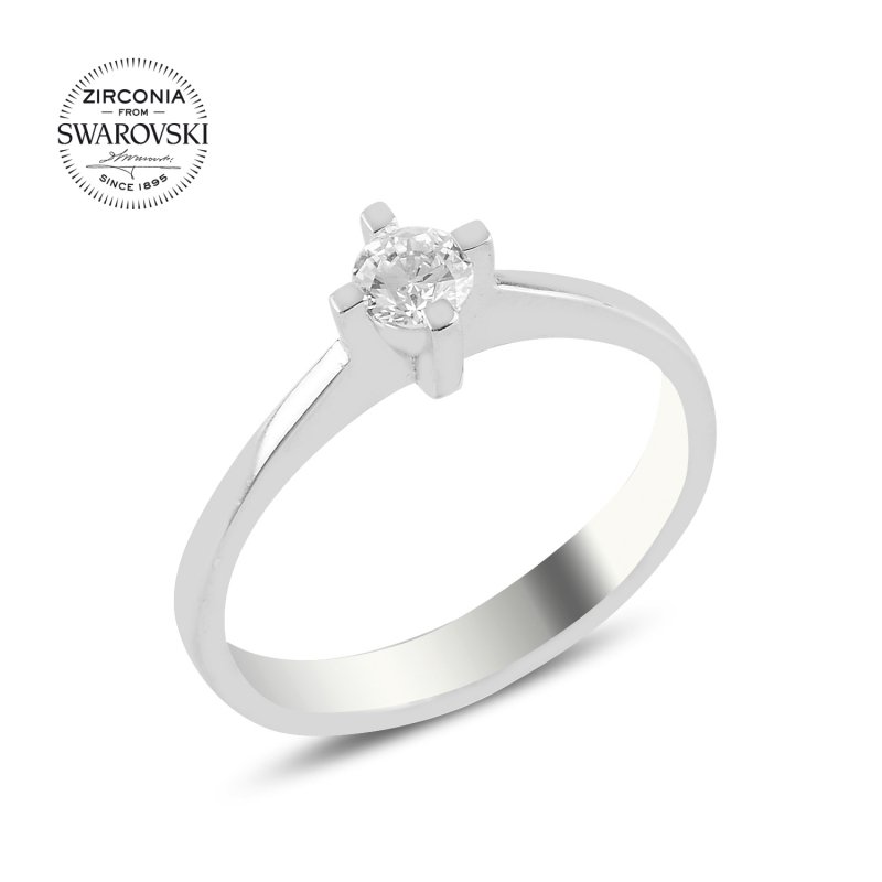 Silverlina%20Gümüş%20Swarovski%20Zirconia%20Taşlı%20Tektaş%20Yüzük