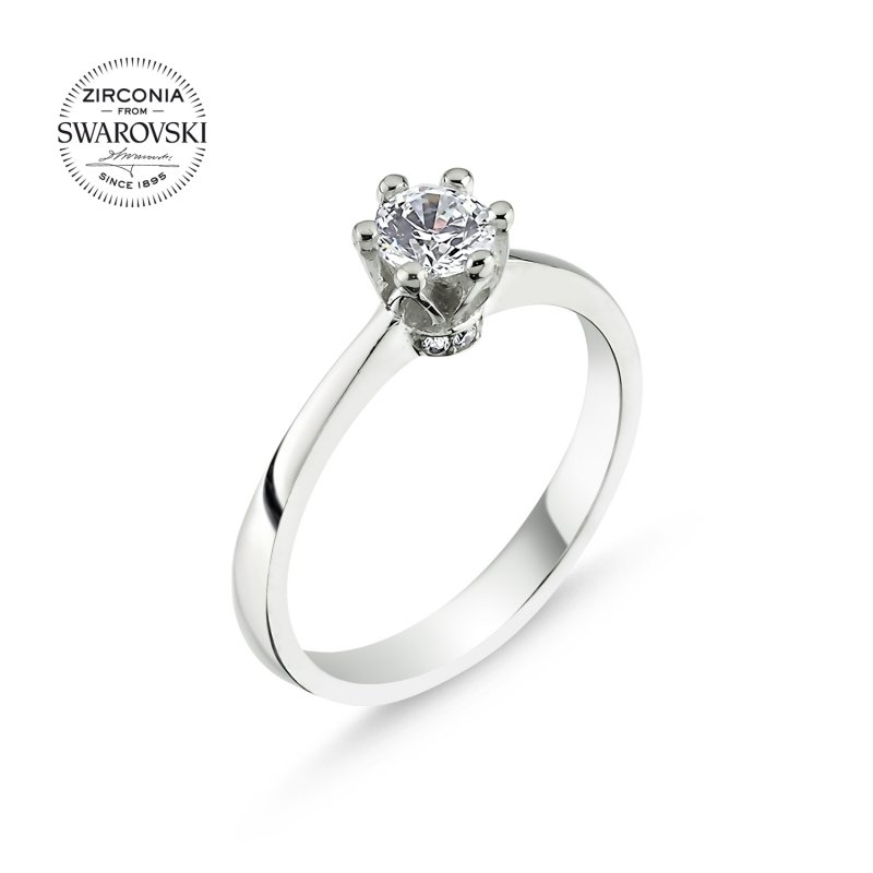 Silverlina%20Gümüş%20Swarovski%20Zirconia%20Taşlı%20Tektaş%20Yüzük