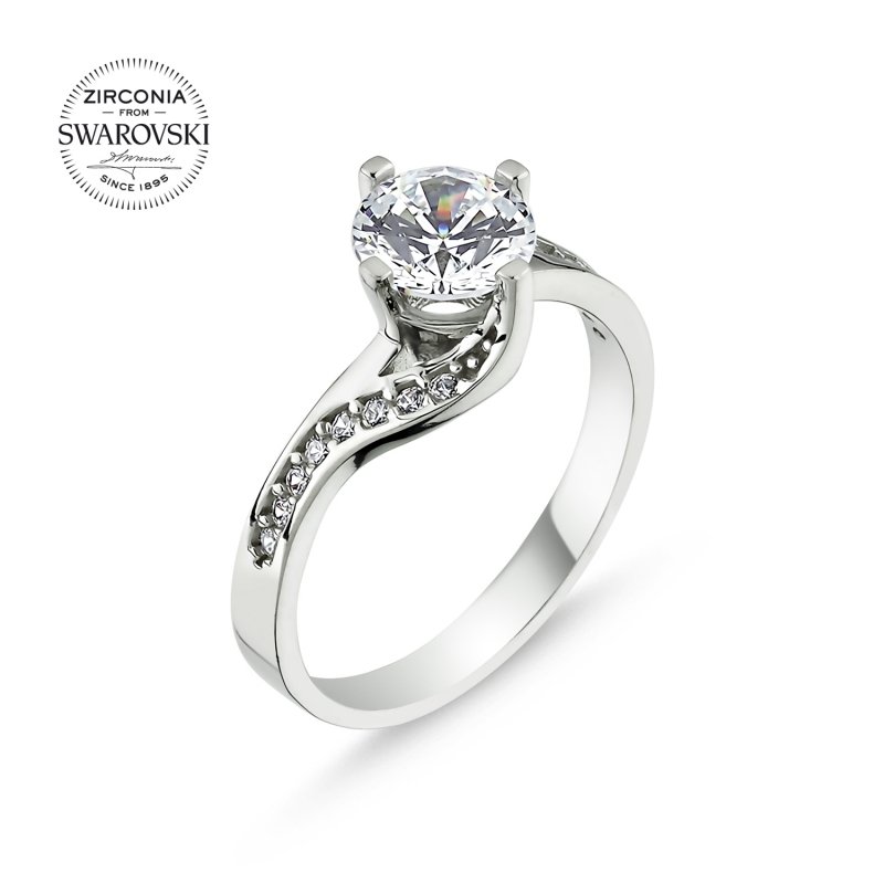 Silverlina%20Gümüş%20Swarovski%20Zirconia%20Taşlı%20Tektaş%20Yüzük