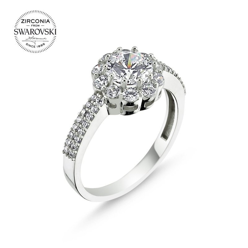 Silverlina%20Gümüş%20Swarovski%20Zirconia%20Taşlı%20Yarımtur%20Tektaş%20Yüzük