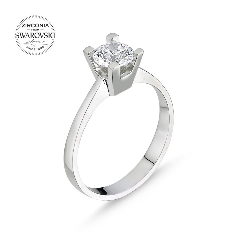 Silverlina%20Gümüş%20Swarovski%20Zirconia%20Taşlı%20Tektaş%20Yüzük