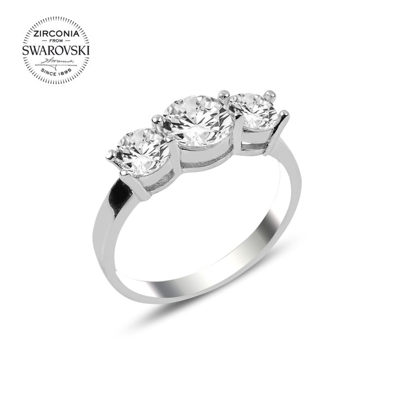 Silverlina%20Gümüş%20Swarovski%20Zirconia%20Taşlı%20Üçtaş%20Yüzük