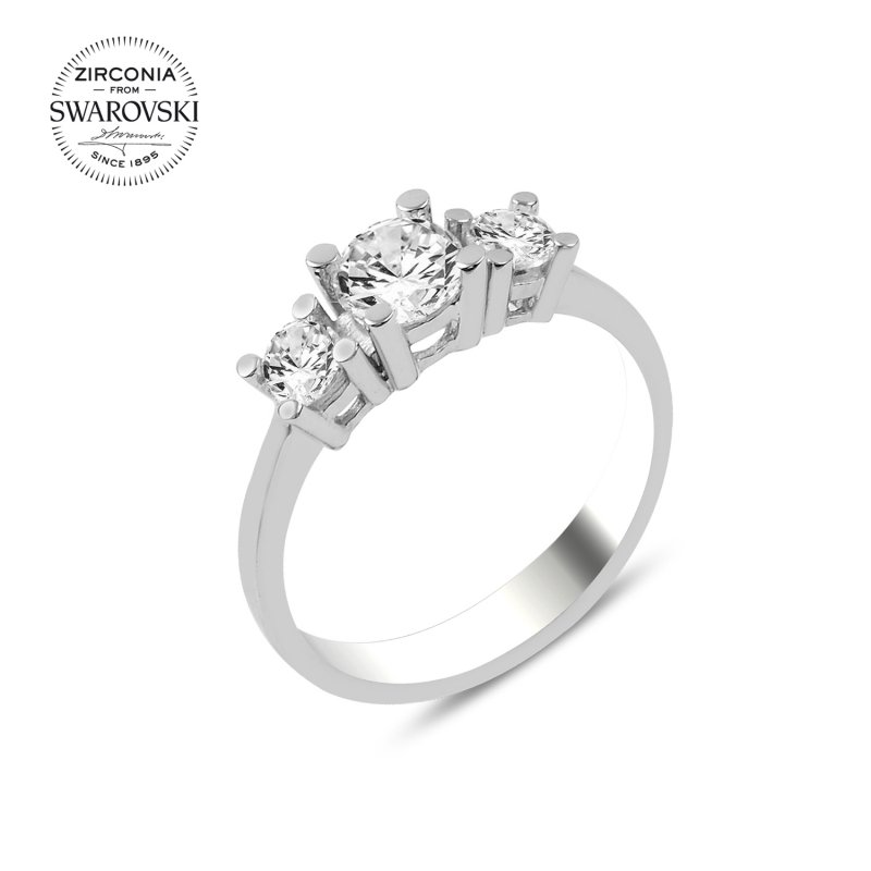 Silverlina%20Gümüş%20Swarovski%20Zirconia%20Taşlı%20Üçtaş%20Yüzük