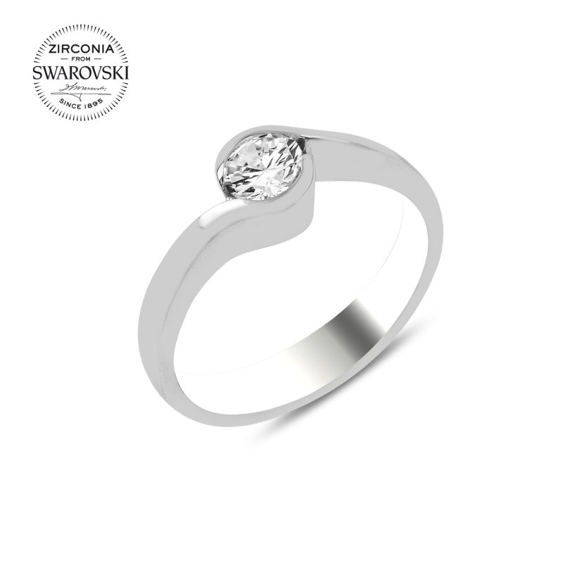 Silverlina%20Gümüş%20Swarovski%20Zirconia%20Taşlı%20Tektaş%20Yüzük