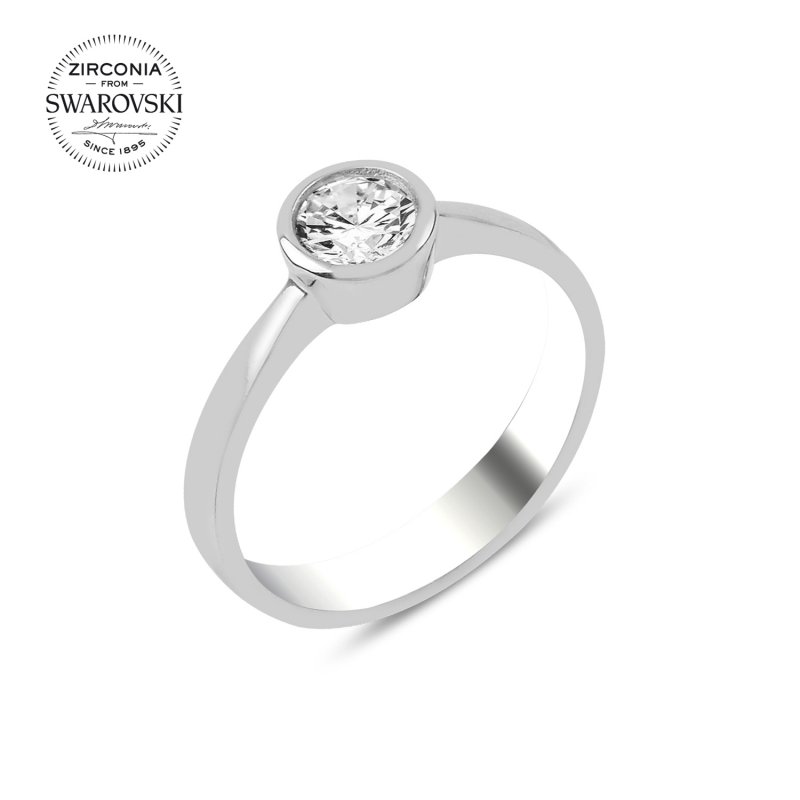 Silverlina%20Gümüş%20Swarovski%20Zirconia%20Taşlı%20Tektaş%20Yüzük