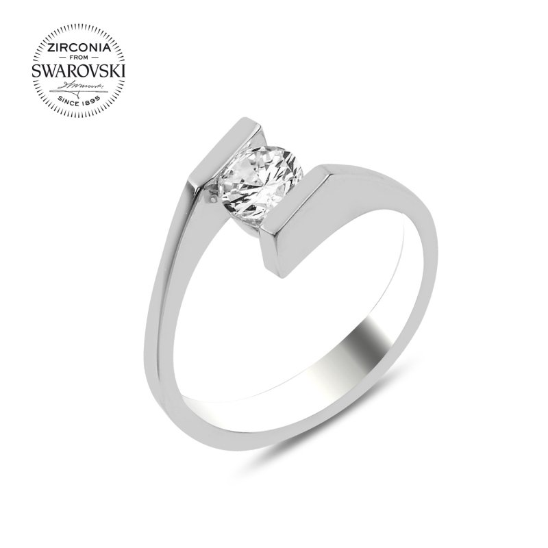 Silverlina%20Gümüş%20Swarovski%20Zirconia%20Taşlı%20Tektaş%20Yüzük