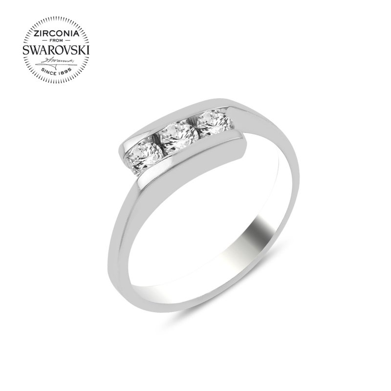 Silverlina%20Gümüş%20Swarovski%20Zirconia%20Taşlı%20Üçtaş%20Yüzük