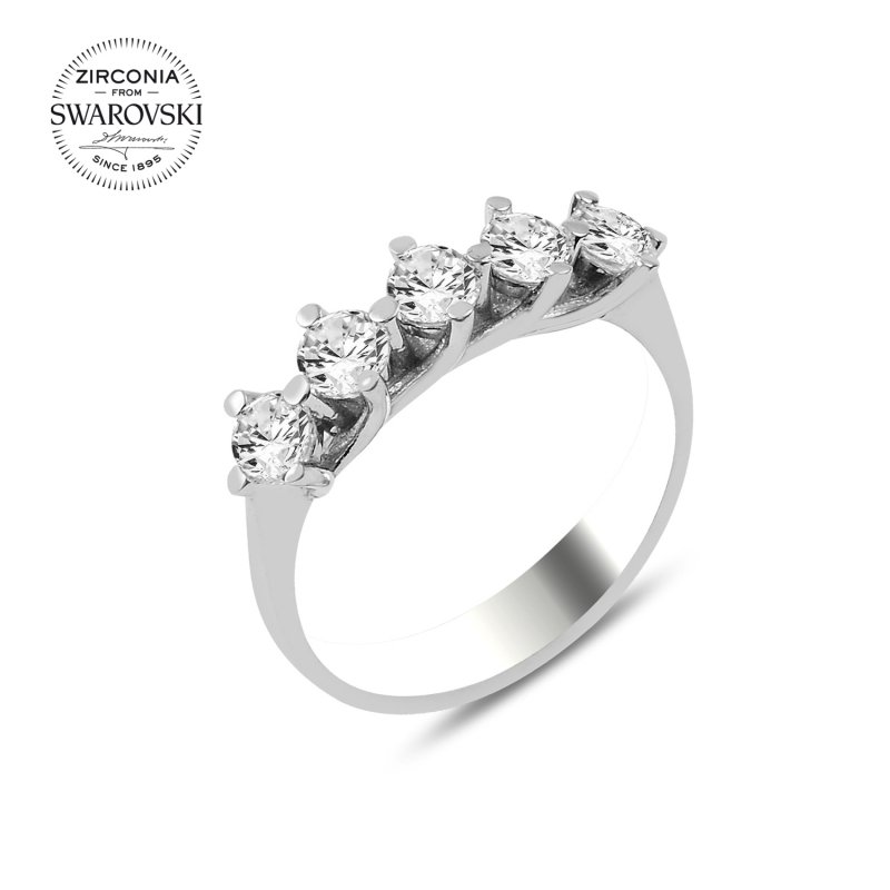 Silverlina%20Gümüş%20Swarovski%20Zirconia%20Taşlı%20Beştaş%20Yüzük