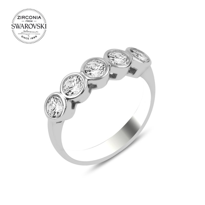 Silverlina%20Gümüş%20Swarovski%20Zirconia%20Taşlı%20Beştaş%20Yüzük