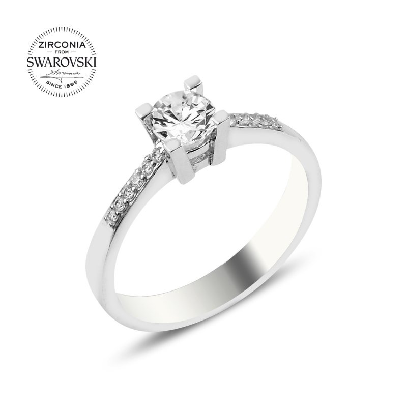 Silverlina%20Gümüş%20Swarovski%20Zirconia%20Taşlı%20Yarımtur%20Tektaş%20Yüzük