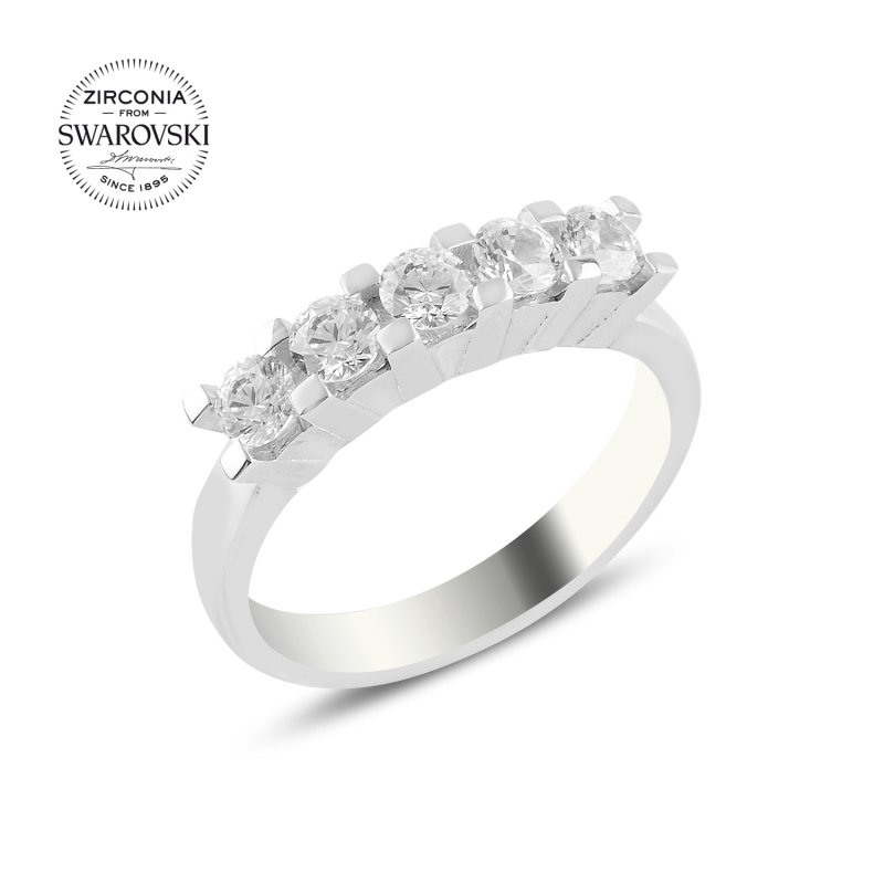 Silverlina%20Gümüş%20Swarovski%20Zirconia%20Taşlı%20Beştaş%20Yüzük