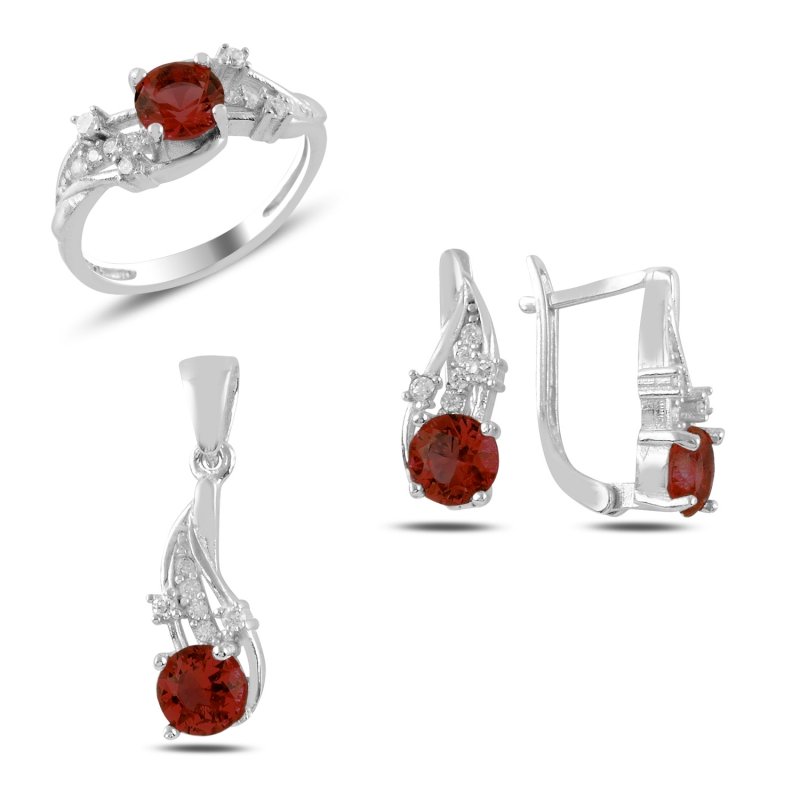 Silverlina%20Gümüş%20Garnet%20Zirkon%20Taşlı%20Set