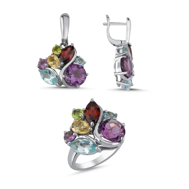 Silverlina%20Gümüş%20Peridot,%20Garnet,%20Sitrin,%20Akuamarin%20&%20Ametist%20Taşlı%20Set