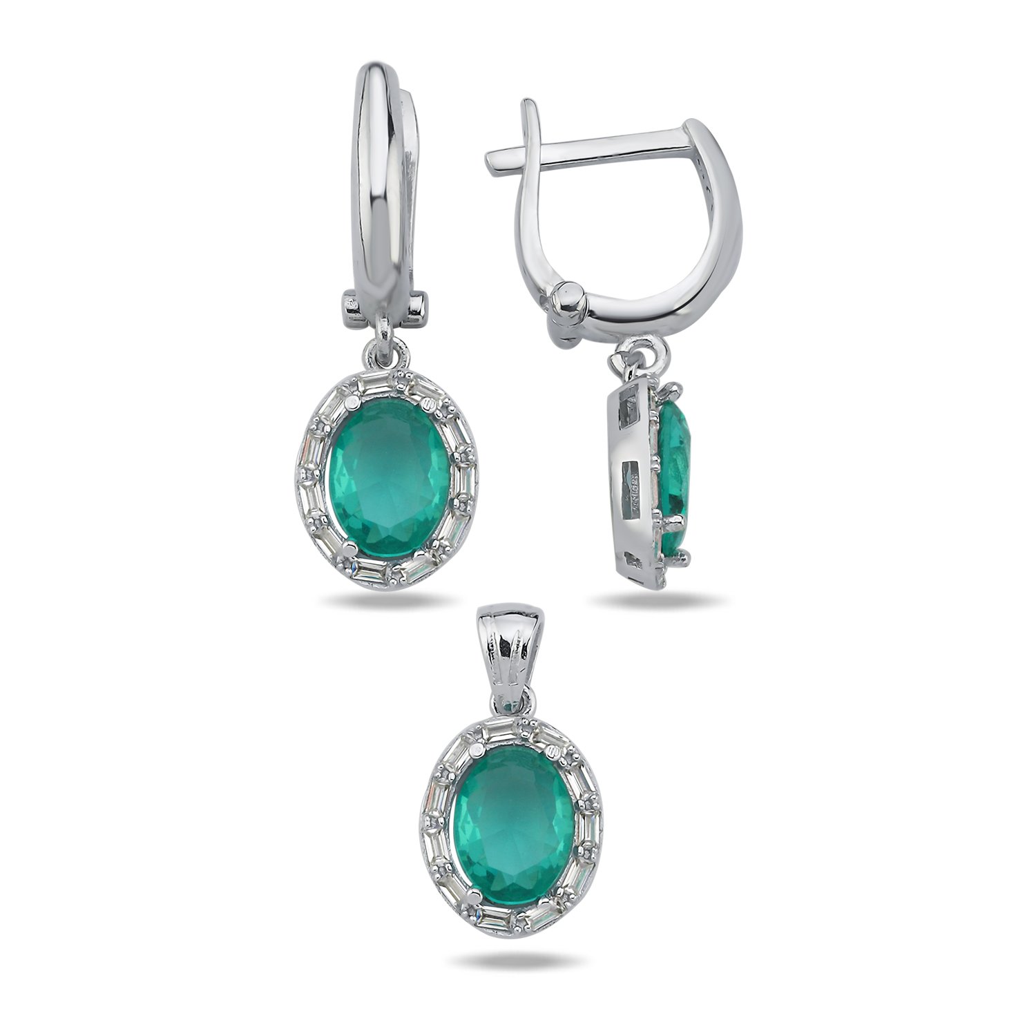 Silverlina%20Gümüş%20Paraiba%20Oval%20Kesim%20&%20Halo%20Baget%20Zirkon%20Taşlı%20Set