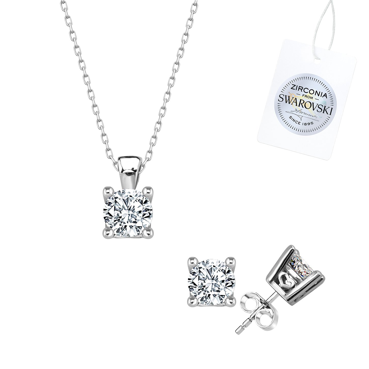 Silverlina%20Gümüş%20Swarovski%20Zirconia%20Taşlı%20Tektaş%20Set