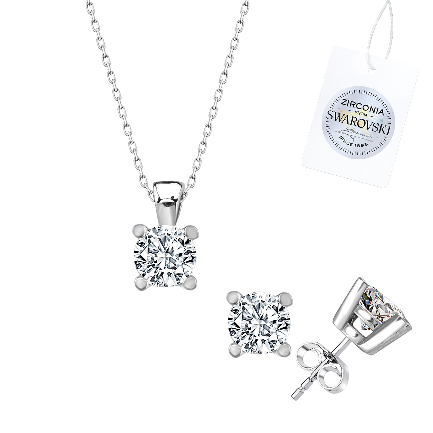 Silverlina%20Gümüş%20Swarovski%20Zirconia%20Taşlı%20Tektaş%20Set