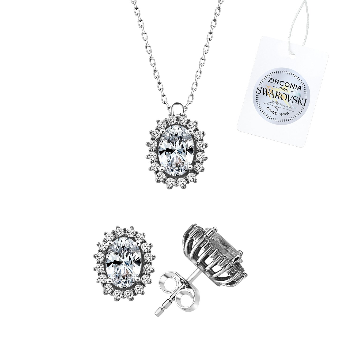 Silverlina%20Gümüş%20Swarovski%20Zirconia%20Taşlı%20Oval%20Halo%20Tektaş%20Set