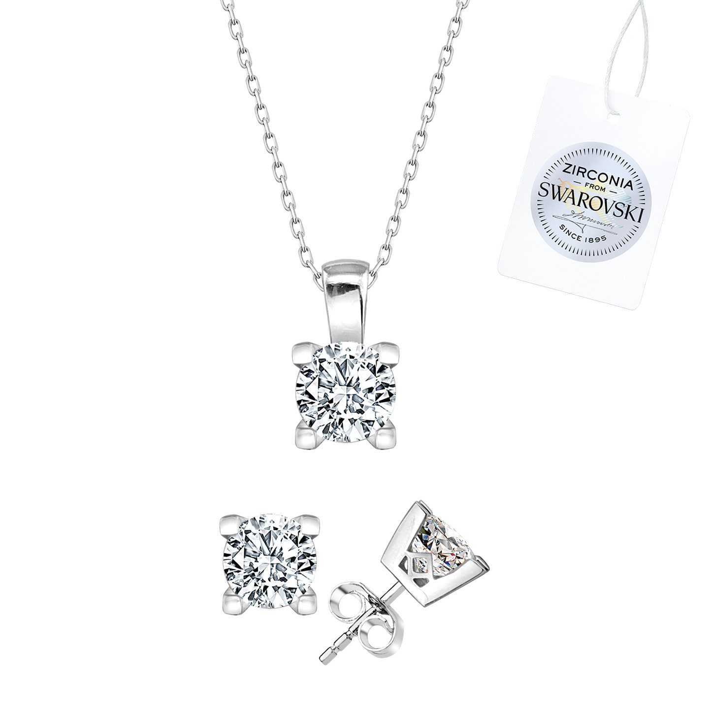 Silverlina%20Gümüş%20Swarovski%20Zirconia%20Taşlı%20Tektaş%20Set