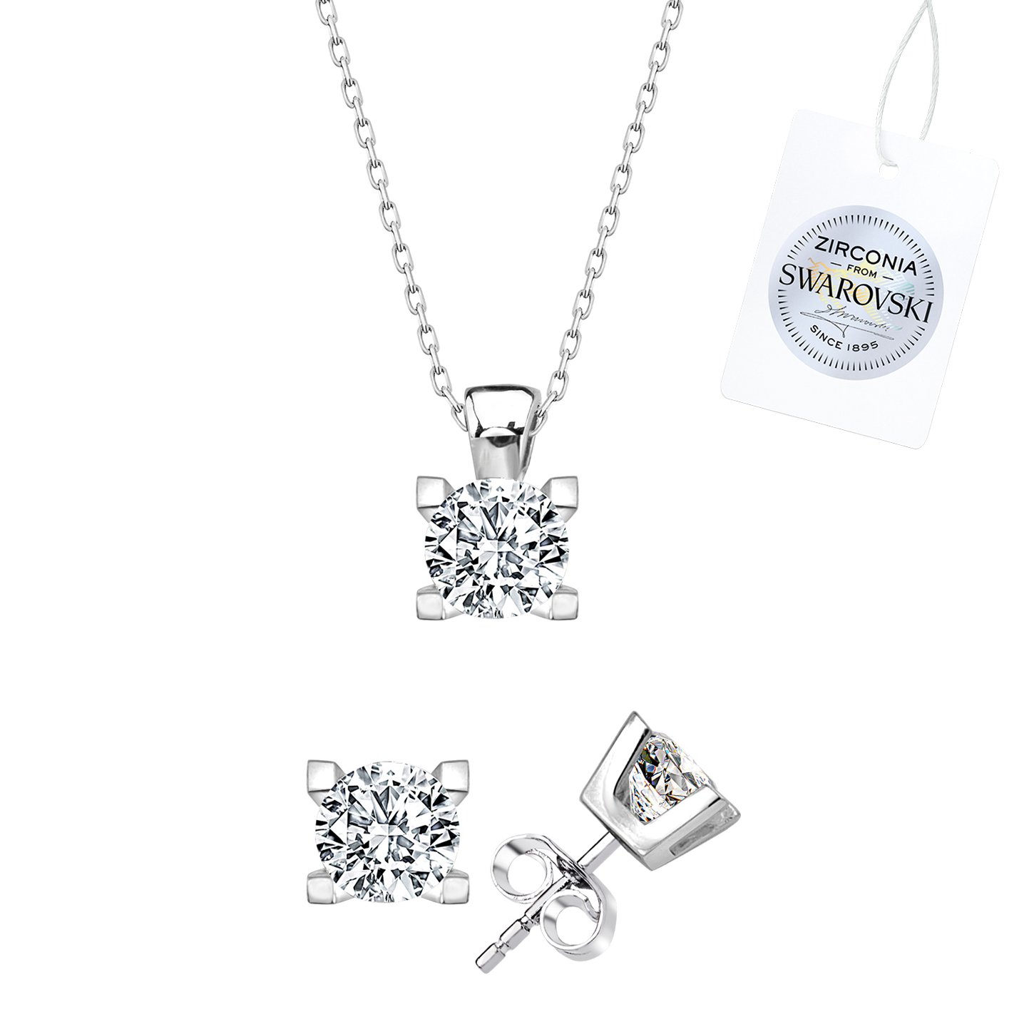 Silverlina%20Gümüş%20Swarovski%20Zirconia%20Taşlı%20Tektaş%20Set