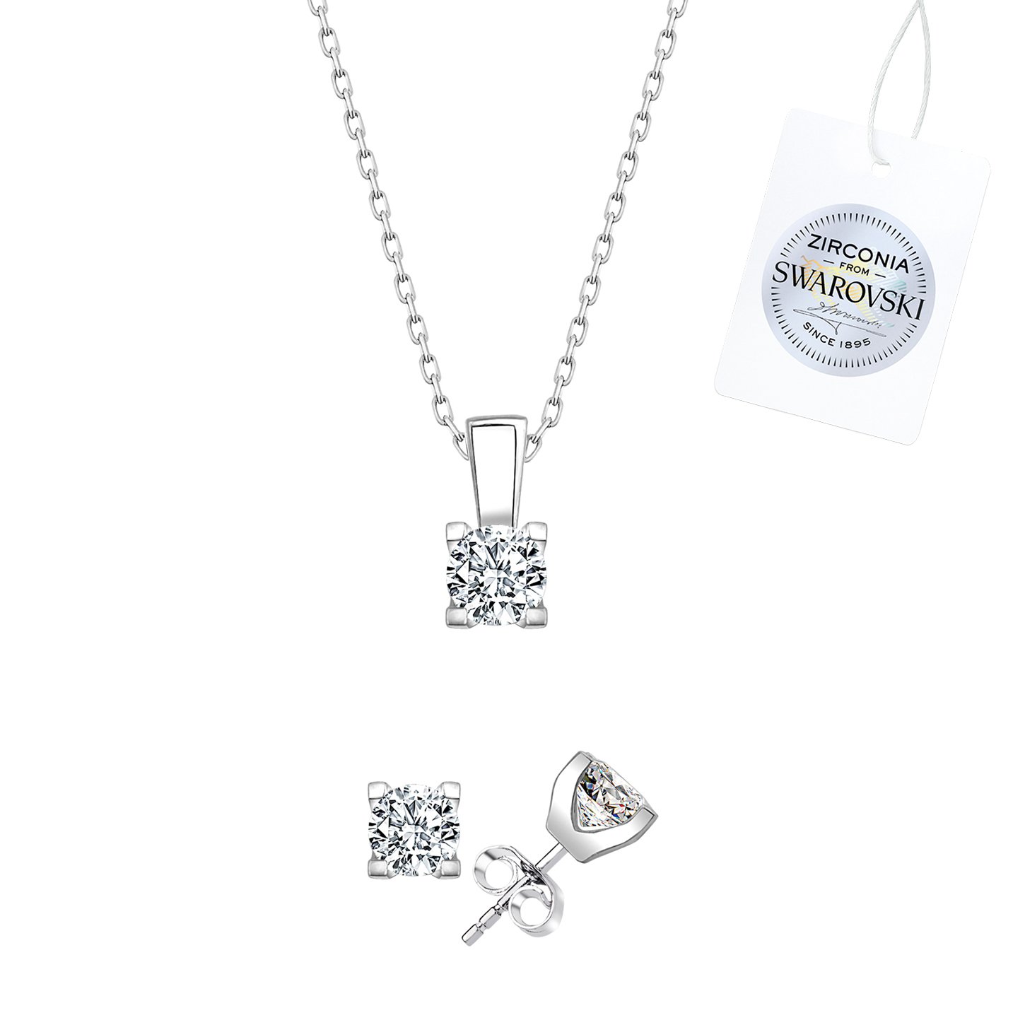 Silverlina%20Gümüş%20Swarovski%20Zirconia%20Taşlı%20Tektaş%20Set