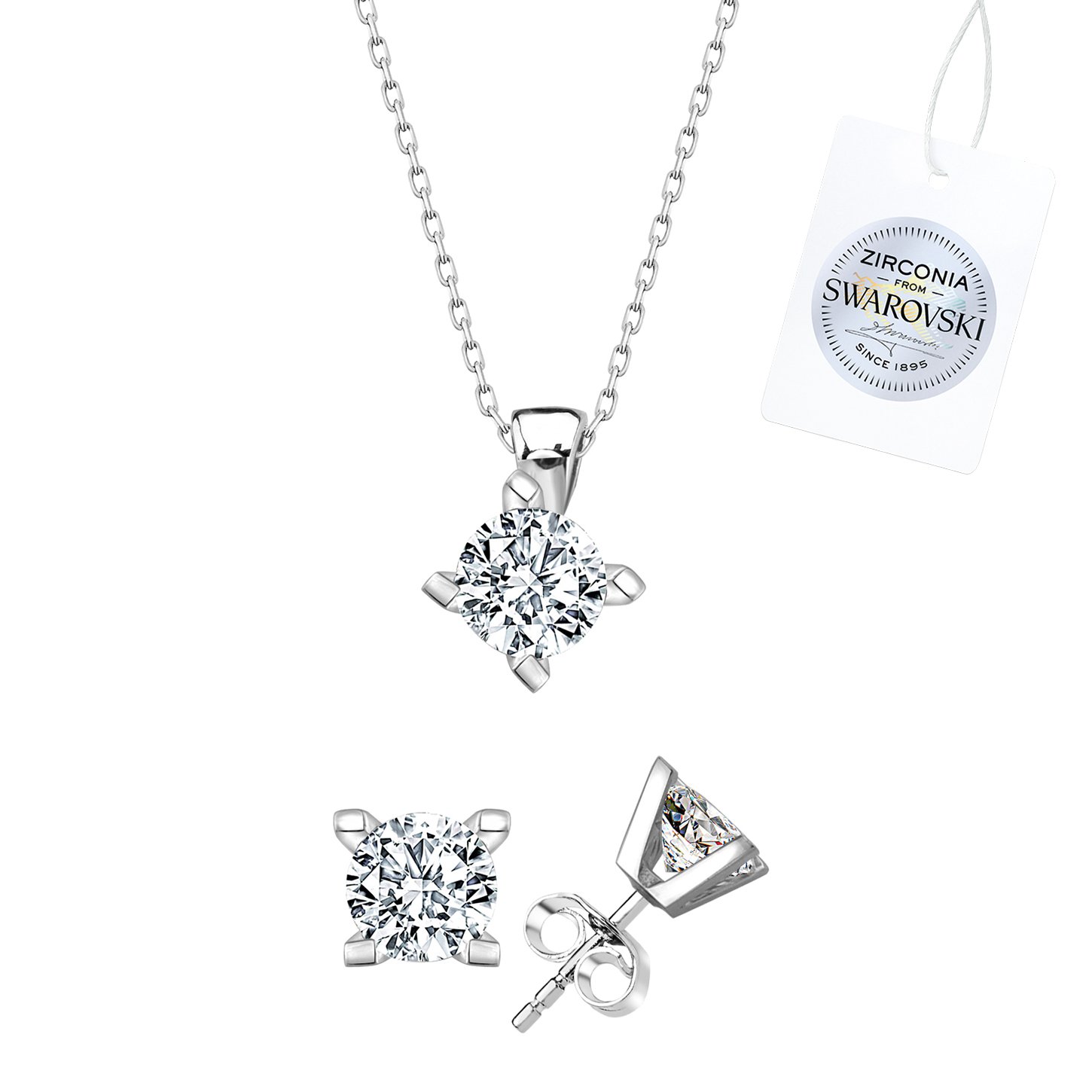 Silverlina%20Gümüş%20Swarovski%20Zirconia%20Taşlı%20Tektaş%20Set