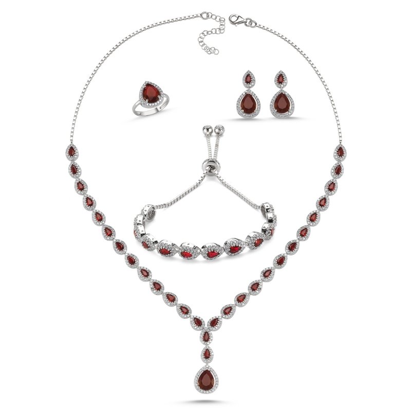 Silverlina%20Gümüş%20Zirkon%20Taşlı%20Damla%20Suyolu%20Set-Garnet%20zirkon%20(kırmızı)