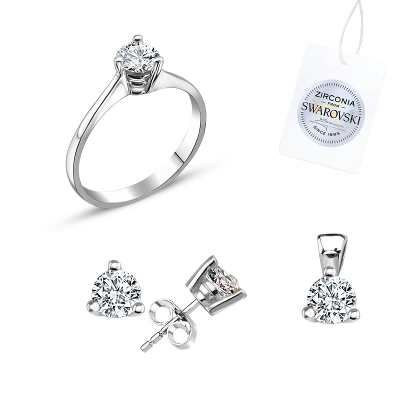 Silverlina%20Gümüş%20Swarovski%20Zirconia%20Taşlı%20Tektaş%20Set