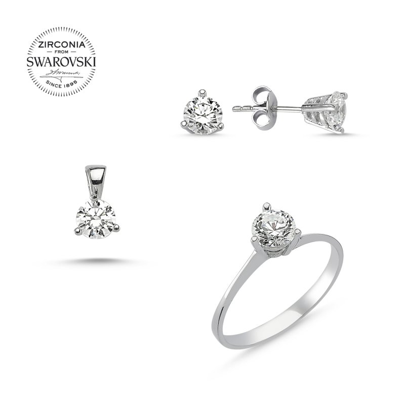 Silverlina%20Gümüş%20Swarovski%20Zirconia%20Taşlı%20Tektaş%20Set