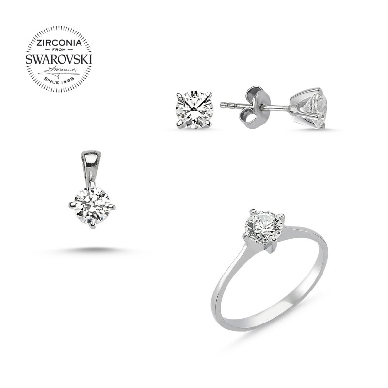 Silverlina%20Gümüş%20Swarovski%20Zirconia%20Taşlı%20Tektaş%20Set