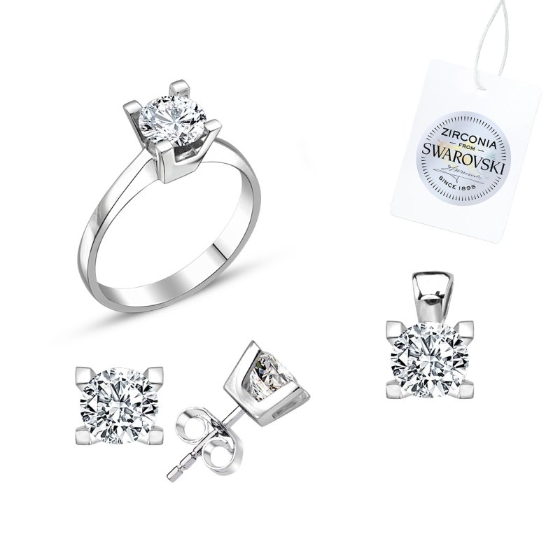 Silverlina%20Gümüş%20Swarovski%20Zirconia%20Taşlı%20Tektaş%20Set