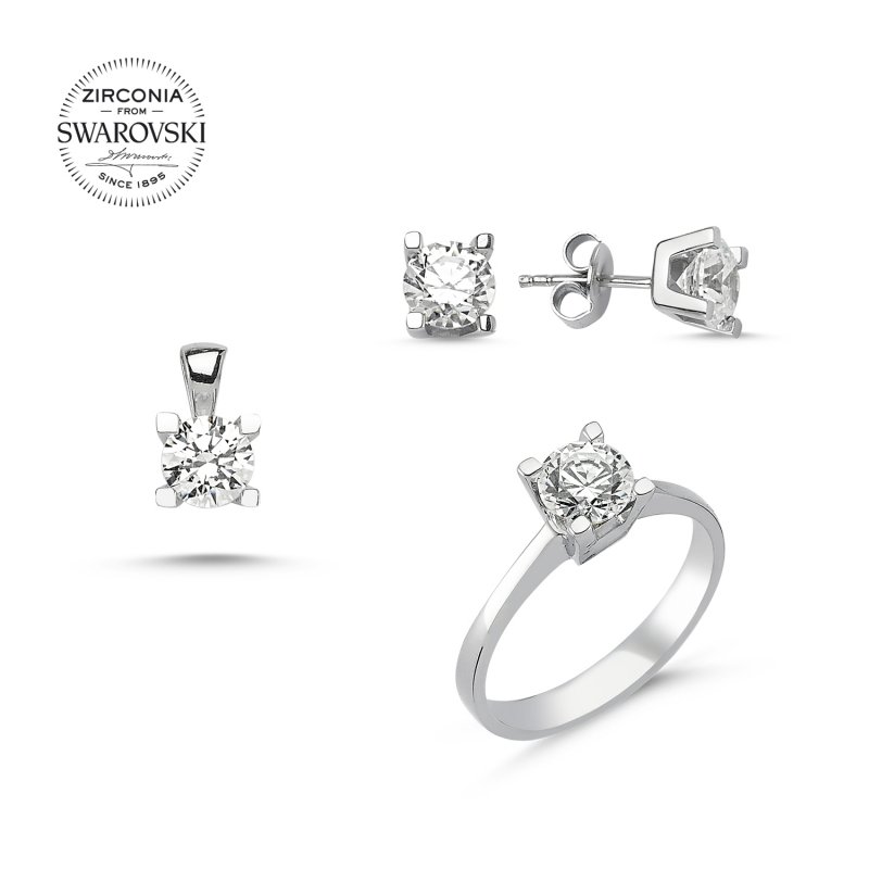 Silverlina%20Gümüş%20Swarovski%20Zirconia%20Taşlı%20Tektaş%20Set