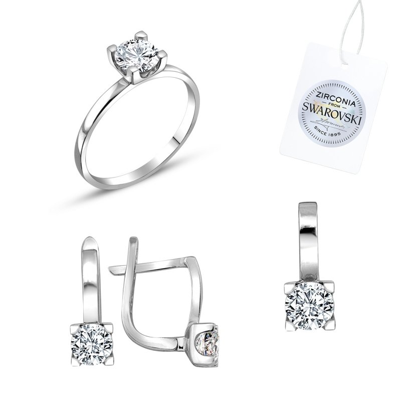 Silverlina%20Gümüş%20Swarovski%20Zirconia%20Taşlı%20Tektaş%20Set