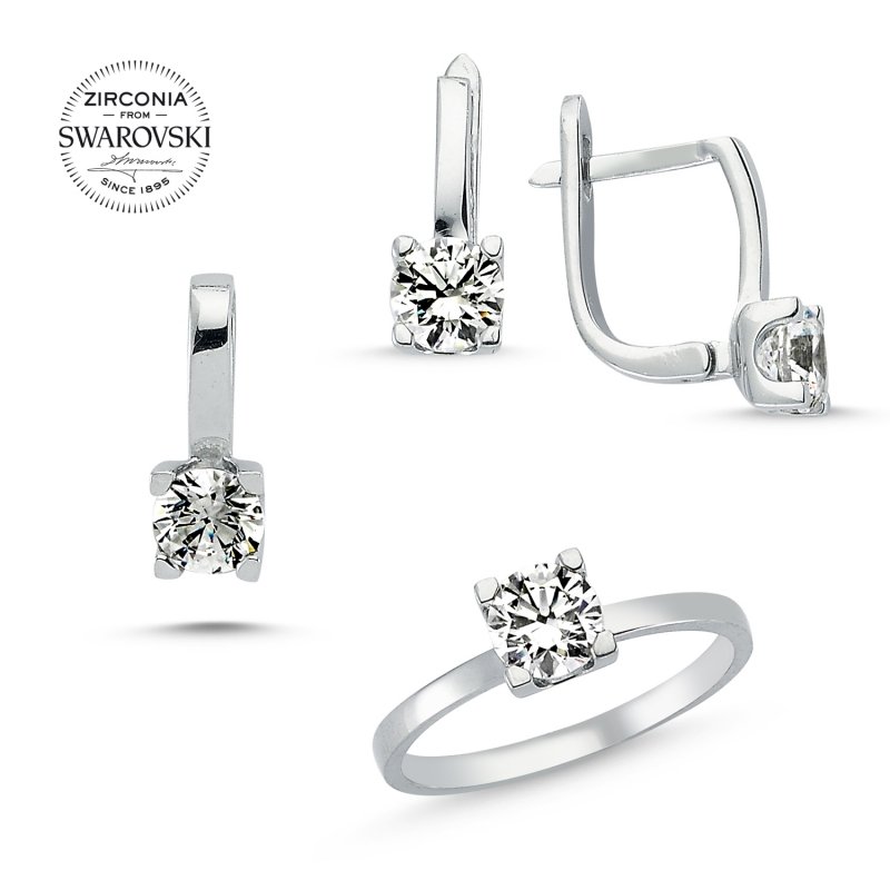 Silverlina%20Gümüş%20Swarovski%20Zirconia%20Taşlı%20Tektaş%20Set