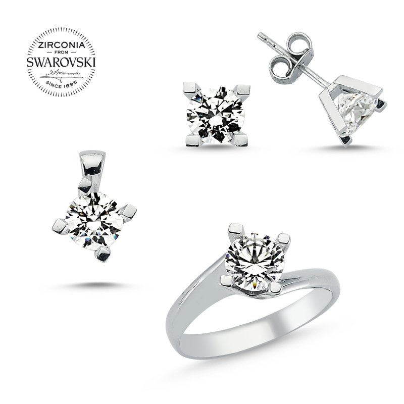 Silverlina%20Gümüş%20Swarovski%20Zirconia%20Taşlı%20Tektaş%20Set