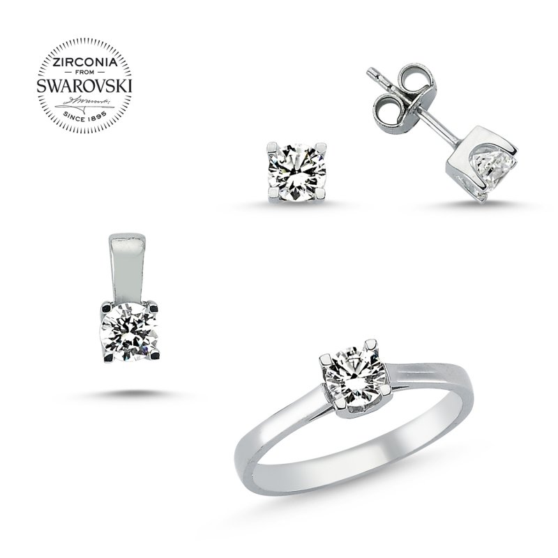 Silverlina%20Gümüş%20Swarovski%20Zirconia%20Taşlı%20Tektaş%20Set