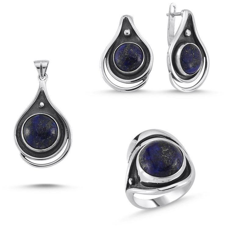 Silverlina%20Gümüş%20Lapis%20Lazuli%20Taşlı%20El%20İşi%20Set