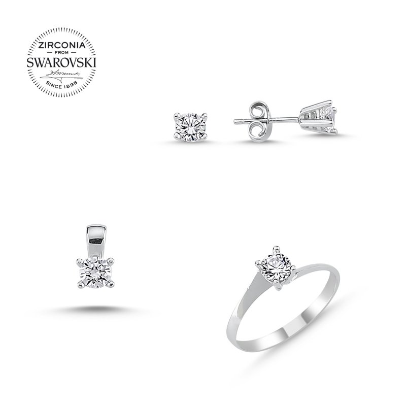 Silverlina%20Gümüş%20Swarovski%20Zirconia%20Taşlı%20Tektaş%20Set