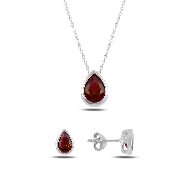 Gümüş%20Renkli%20Zirkon%20Tektaş%20Damla%20Set-Garnet%20zirkon%20(kırmızı)