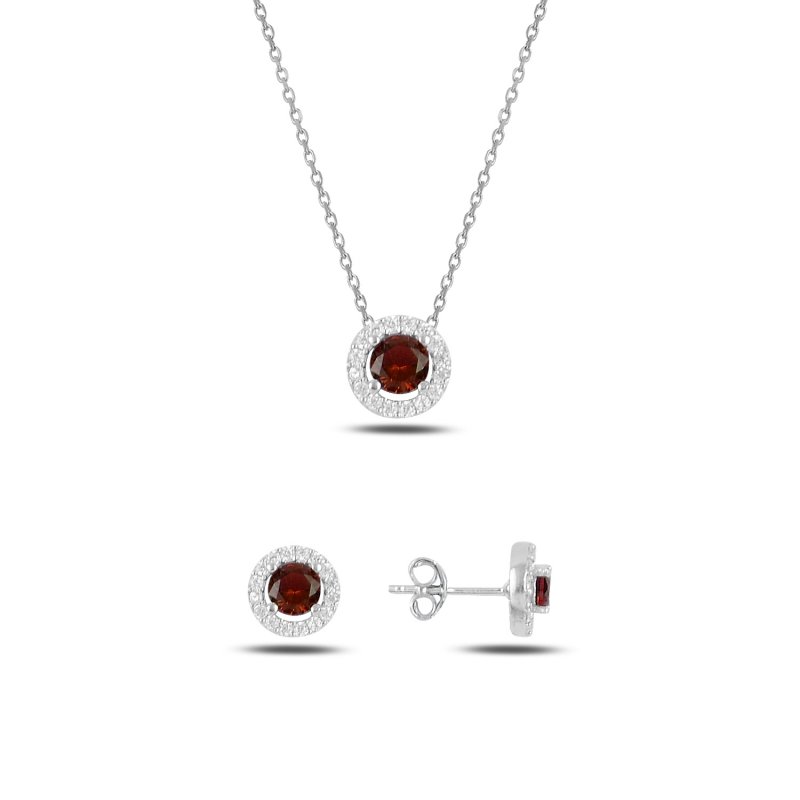 Gümüş%20Yuvarlak%20Renkli%20Zirkon%20Taşlı%20Halo%20Tektaş%20Set-Garnet%20zirkon%20(kırmızı)