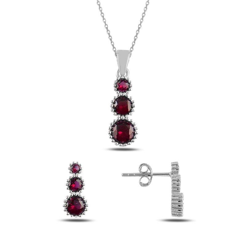 Silverlina%20Gümüş%20Süzme%20Renkli%20Zirkon%20Taşlı%20Set-Garnet%20zirkon%20(kırmızı)