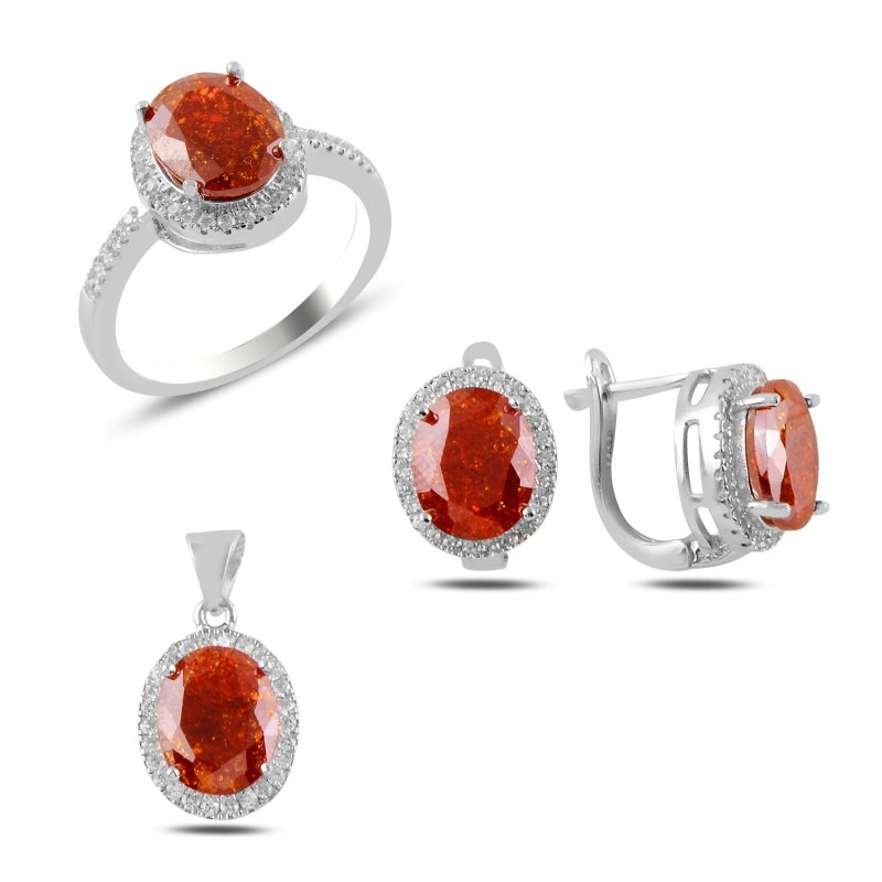 Silverlina%20Gümüş%20Buzlu%20Garnet%20Zirkon%20Taşlı%20Set